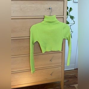 Neon ribbed crop turtleneck sweater size small
